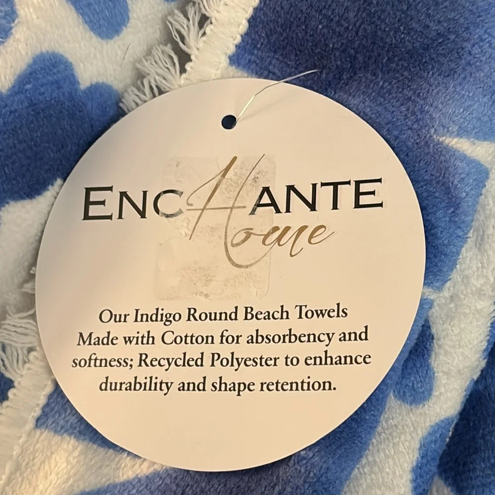 Beach Enchante Home Indigo Quick Dry Round Beach Towel with Fringe NWT